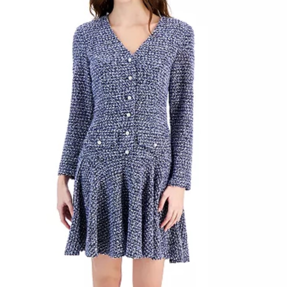 Taylor Button Front Boucle-Knit Dress NWT